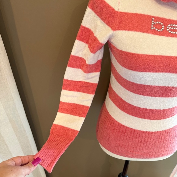 bebe pinky peach and white turtleneck striped soft cozy sweater, Size Large - Picture 4 of 12
